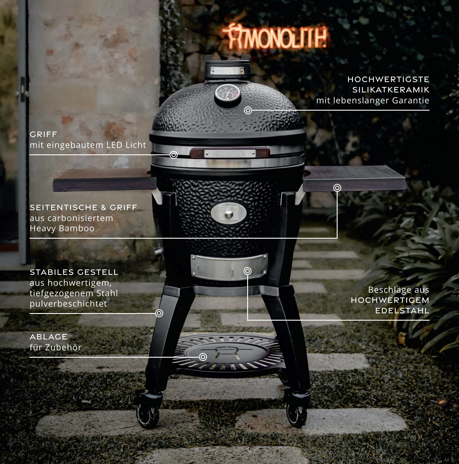 Monolith Keramikgrill Avantgarde Le Chef Inkl Gestell Mit