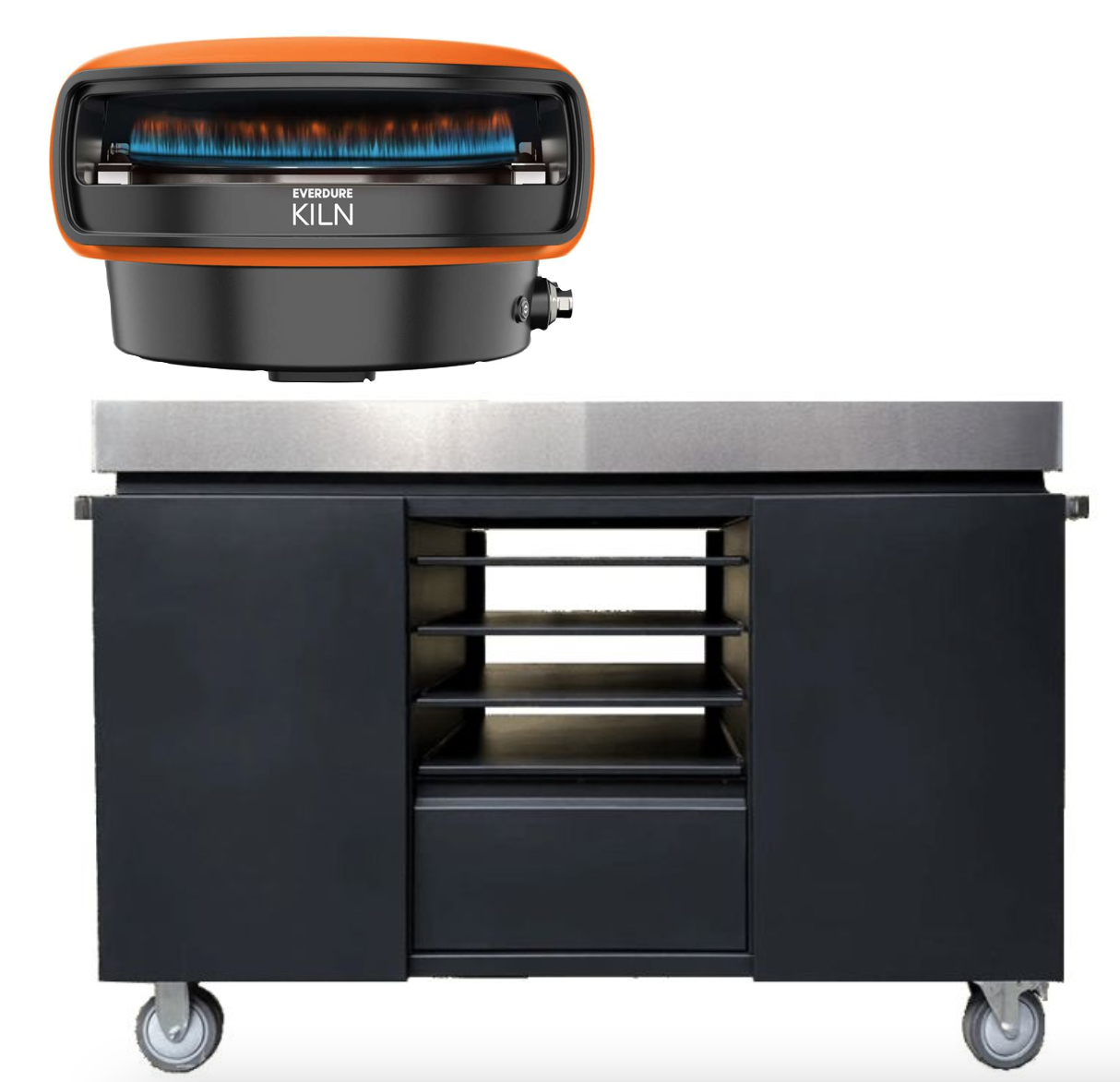 Everdure KILN Pizzaofen 2 Brenner rotierend terracotta mit Pizza Station schwarz