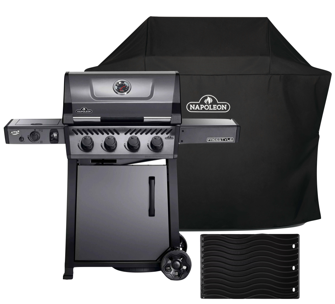 Napoleon Freestyle 425, 4 Hauptbrenner, mit Sizzle Zone, Graphit - inkl. Abdeckhaube und Gussplatte