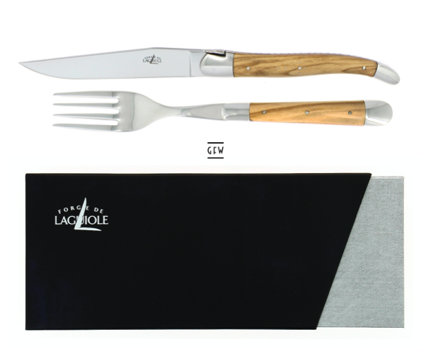 Forge de Laguiole Steakbesteck 2 teiliges Set - Olivenholz Forge de Laguiole Steakbesteck 2 teiliges Set - Olivenholz