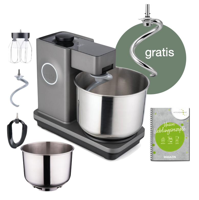 Wilfa Küchenmaschine Probaker Timer grau - Schüssel Set inkl. Edelstahlknethaken