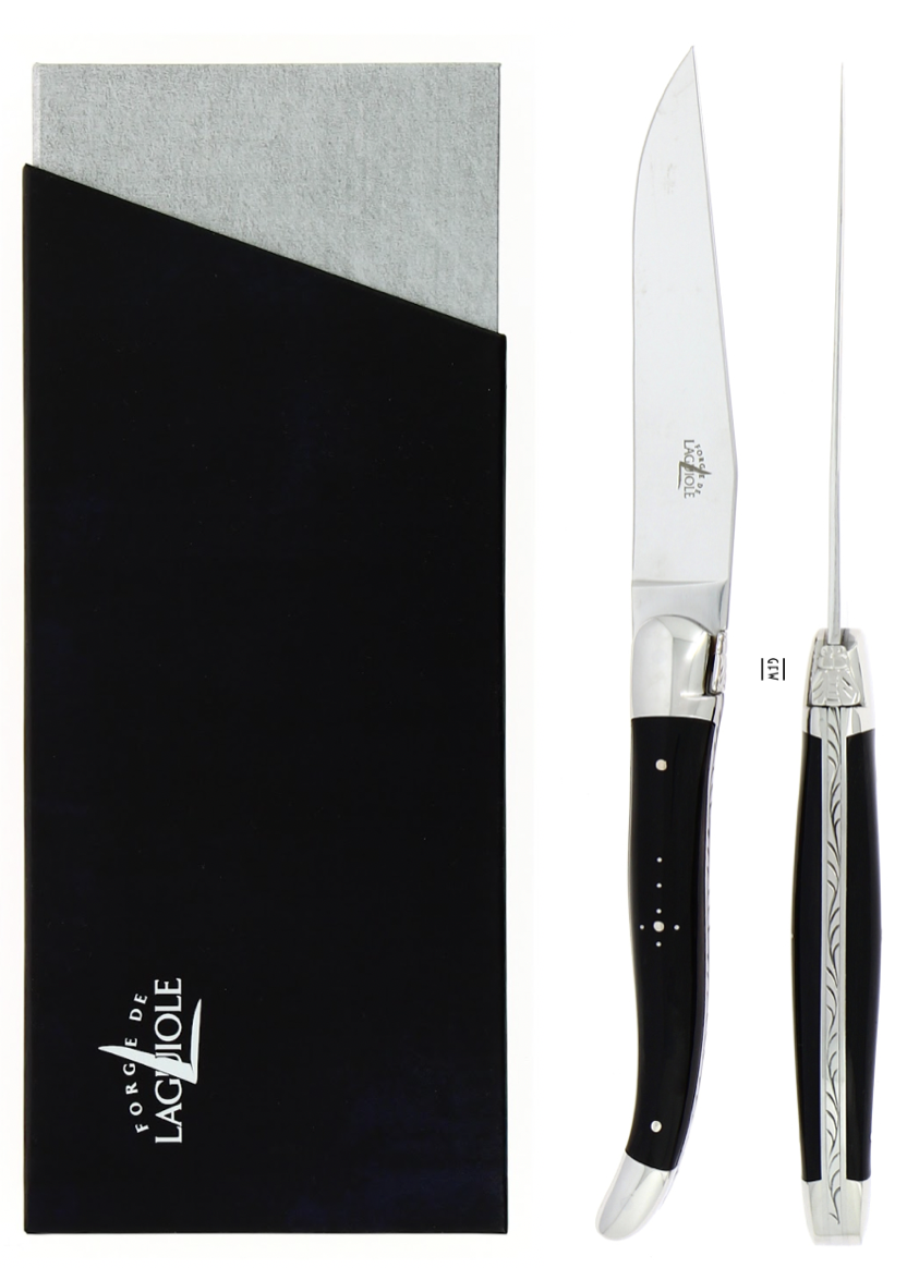 Forge de Laguiole Steakmesser 2er Set - schwarzes Horn  Forge de Laguiole Steakmesser 2er Set - schwarzes Horn