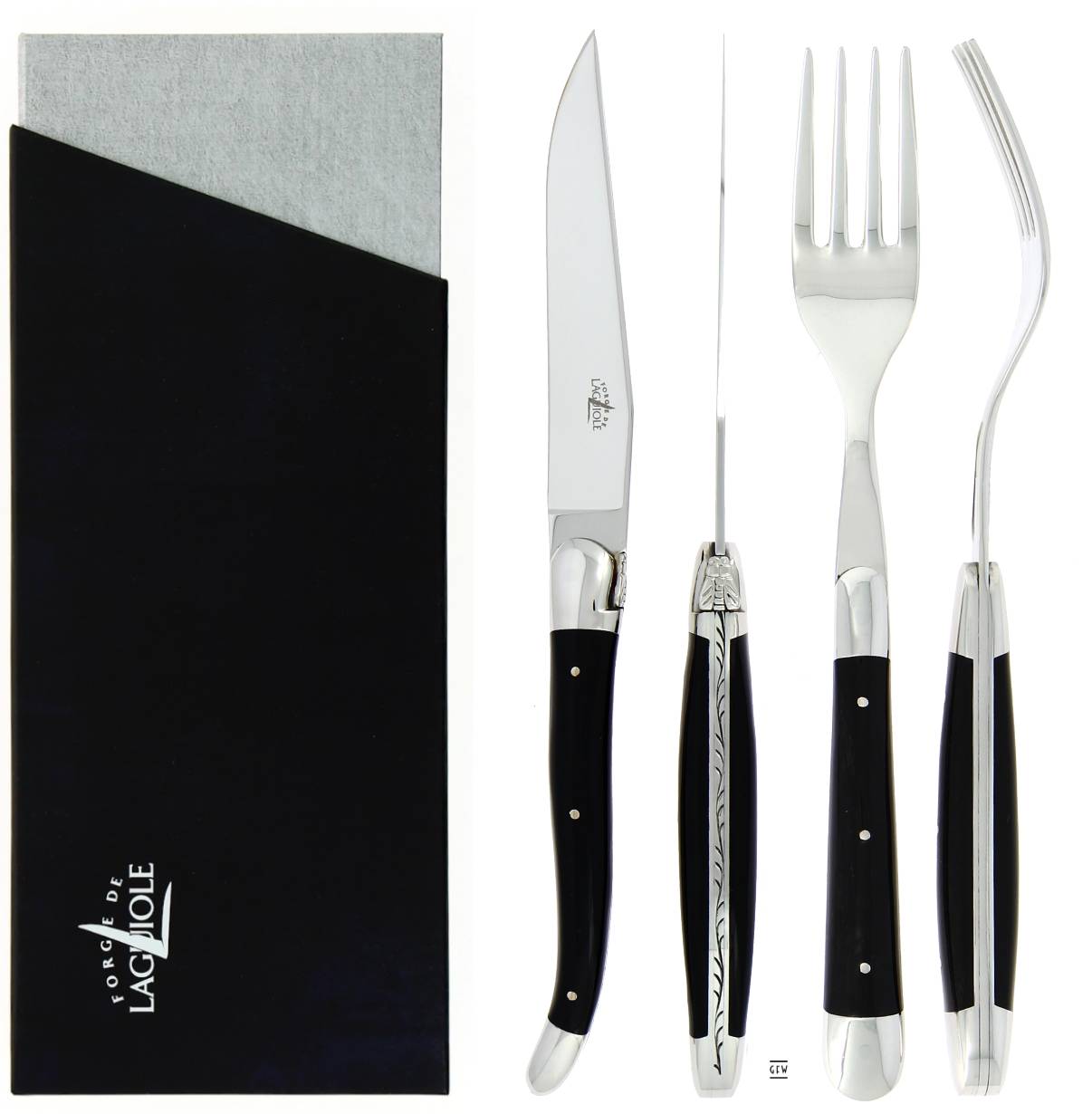 Forge de Laguiole Steakbesteck 4 teiliges Set - Acryl Schwarz