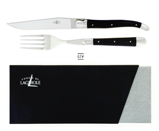 Forge de Laguiole Steakbesteck 2 teiliges Set - Acryl Schwarz Forge de Laguiole Steakbesteck 2 teiliges Set - Acryl Schwarz