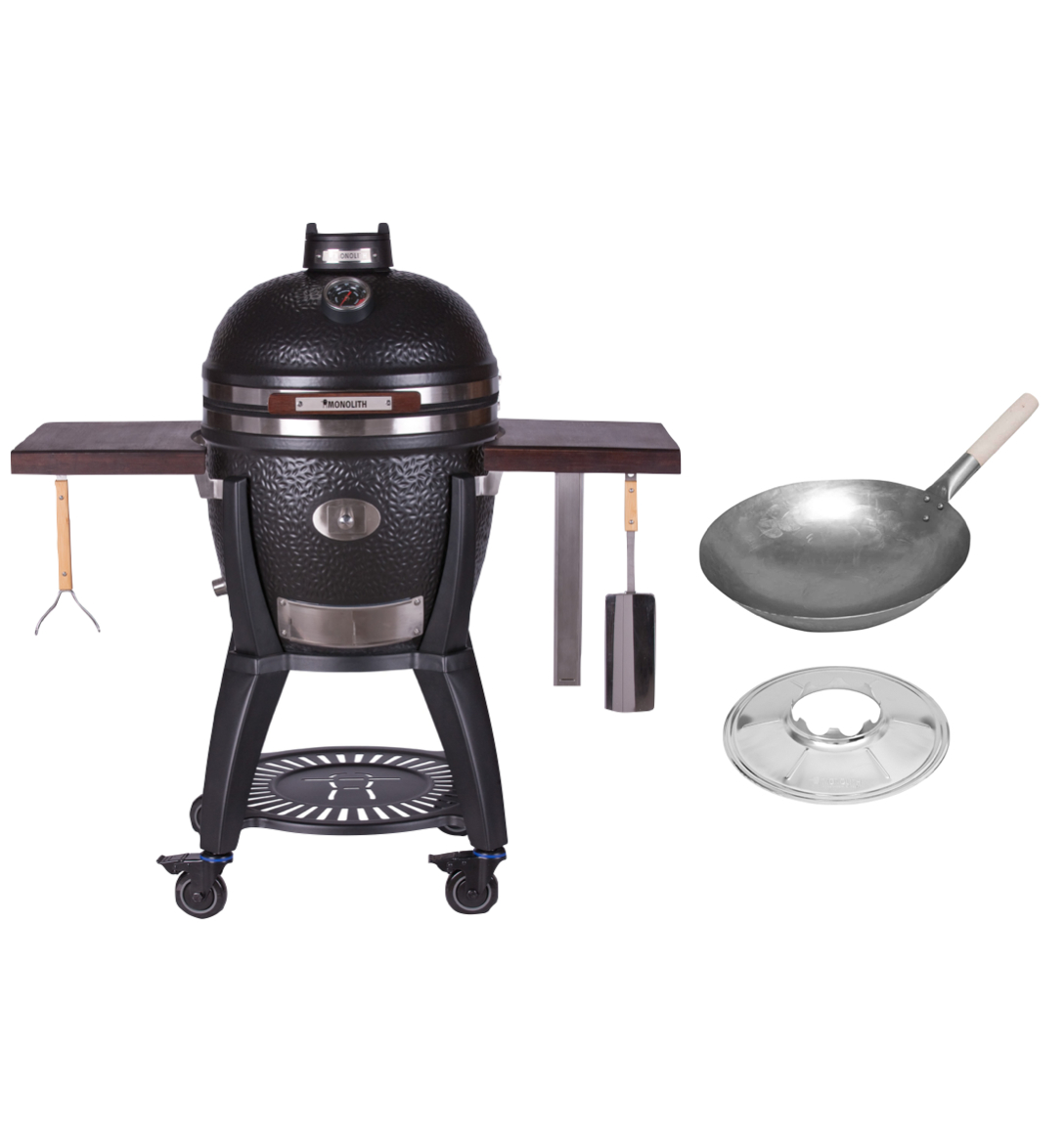 Monolith Avantgarde Classic Kamado Grill inkl. Gestell + Seitentische - Wok Grill Set Monolith Avantgarde Classic Kamado Grill inkl. Gestell + Seitentische - Wok Grill Set