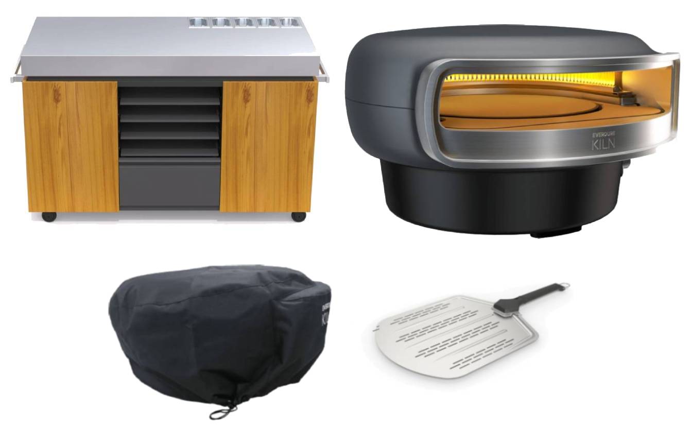 Everdure KILN Pizzaofen 2 Brenner rotierend graphite mit Pizza Station, Abdeckhaube und Heber