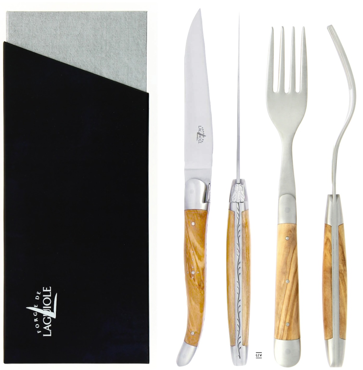 Forge de Laguiole Steakbesteck 4 teiliges Set - Olivenholz Forge de Laguiole Steakbesteck 4 teiliges Set - Olivenholz